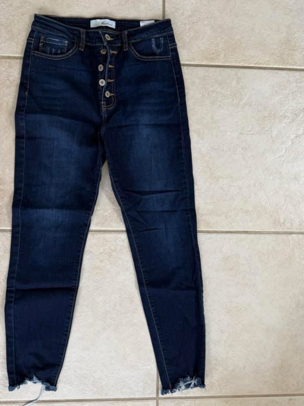 Kensie Dark Blue High-Rise Button-Fly Cropped Jeans